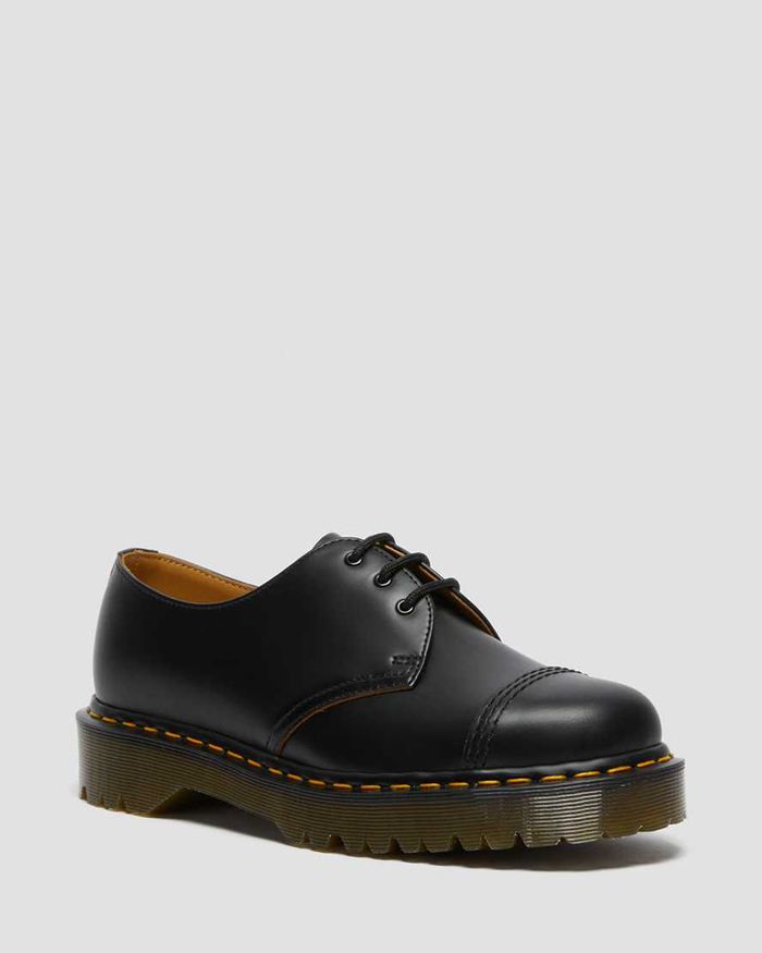 Dr Martens Womens 1461 Bex Made in England Toe Cap Oxfords Black - 19870HRGO